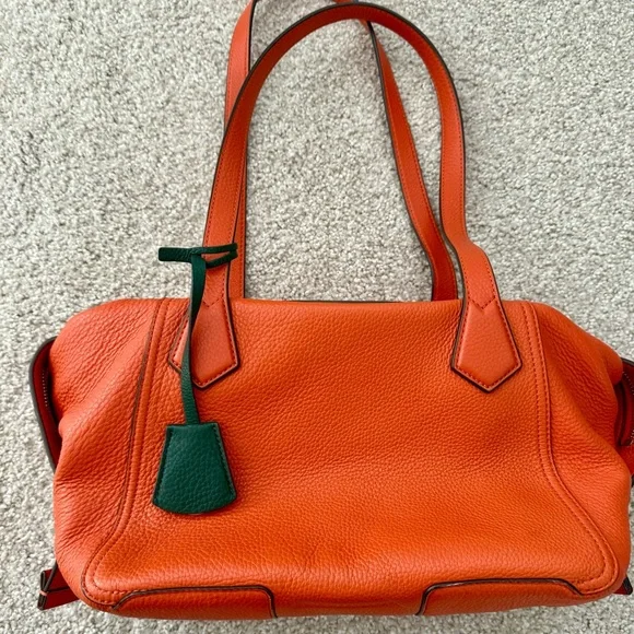 Rare Genuine Tory Burch Perry Satchel Canyon Orange Leather - Picture 1 of 9